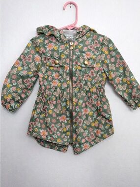 Little Lass Green Floral Hooded Raincoat with Pink & Yellow Flowers Toddler 18M